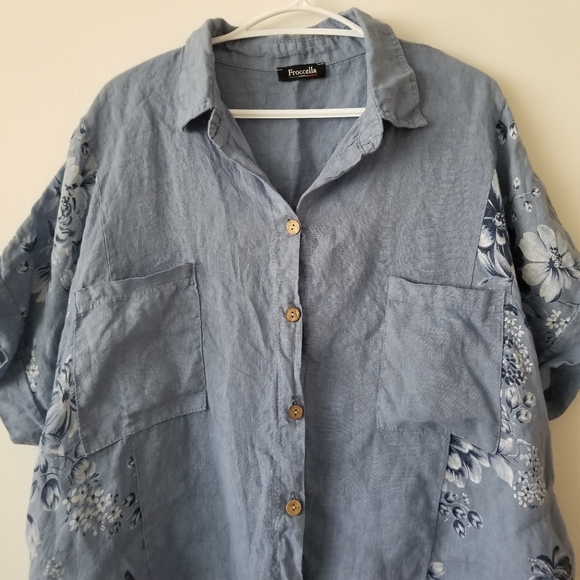 🇮🇹 FROCCELLA 100% Linen Floral Tie-Front Top One Size - Picture 3 of 11